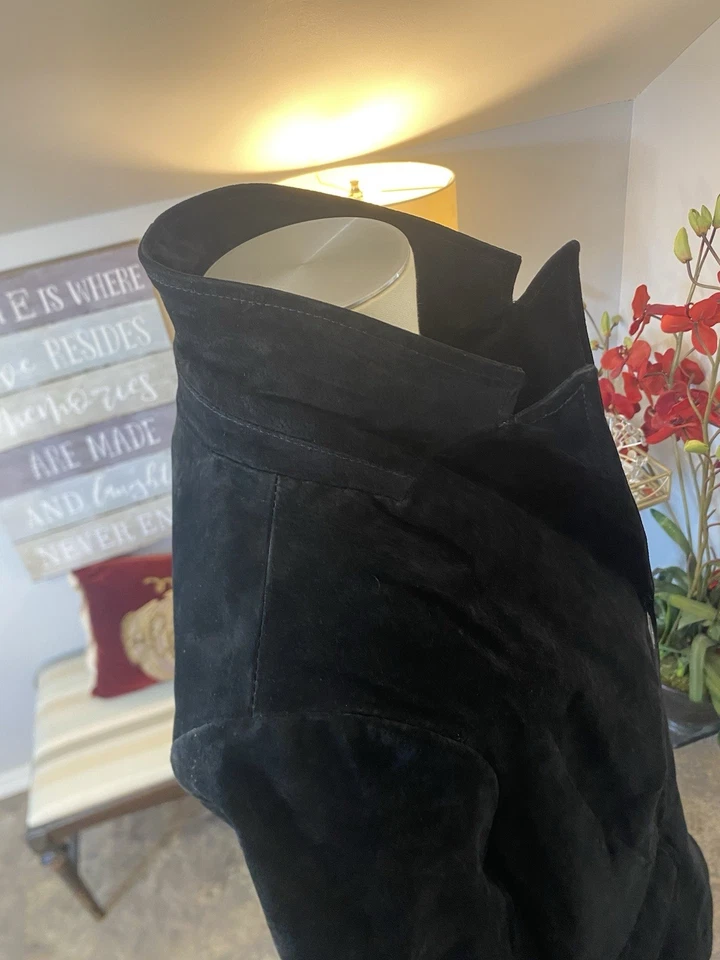 Dennis Basso Black Suede Black Leather Two Button Blazer / Jacket Good Size L - Image 3 of 4