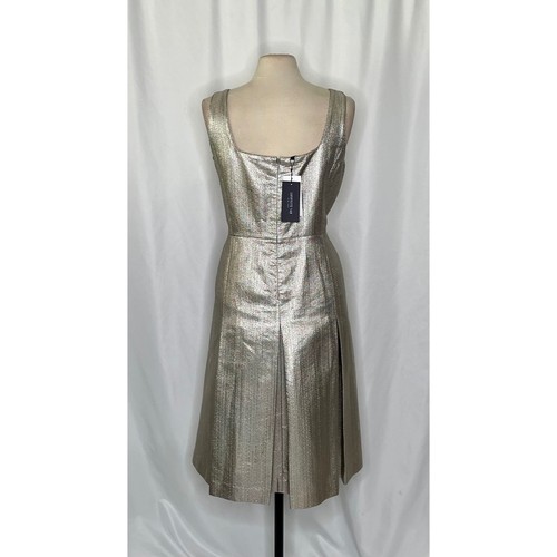 NWT!! LAFAYETTE 148 New York Lois Dress Oyster Metallic Pleated Pleats Size 12 - Picture 9 of 15