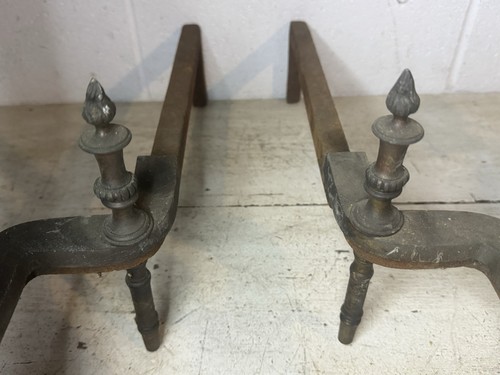 Antique VTG French Empire Style Brass Cast Iron Andirons Ornate Detailed Torch - Picture 7 of 14