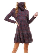 BEBOP Womens Purple Plaid Long Sleeve Short Dress Size: M
