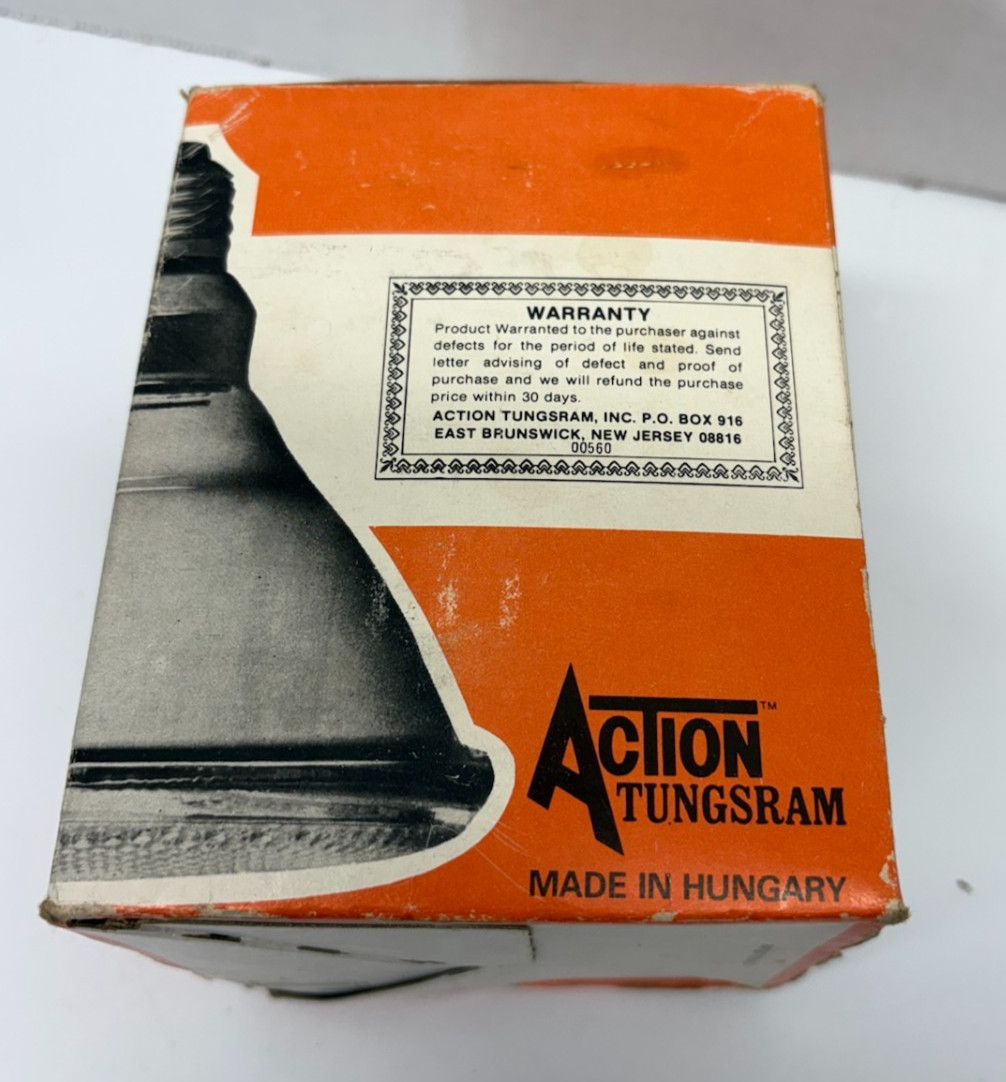 Vintage Action Tungsram 75 WATT FLOOD LIGHT CLEAR NEW IN ORIGINAL BOX