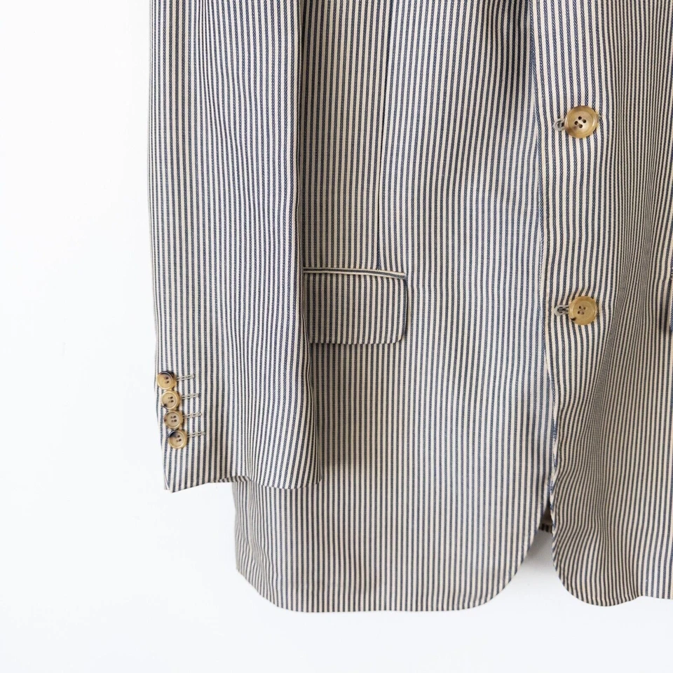 Chaqueta Blazer CANALI Algodón Cachemira Seda Azul Crema Rayas Tejida Talla 44 54 Foto 4 de 4