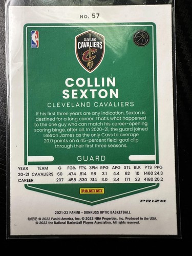 2021-22 Donruss Optic #57 Collin Sexton Blue Velocity - Picture 2 of 2