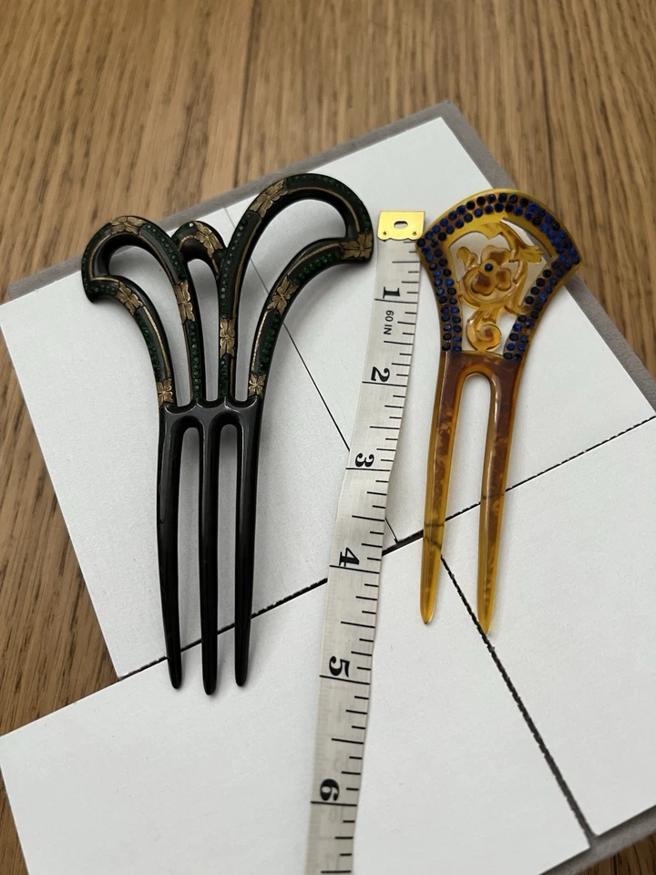 Set of 2 Vintage Japanese Hair Fork Pin Comb kanzashi celluloid - Image 4 of 4