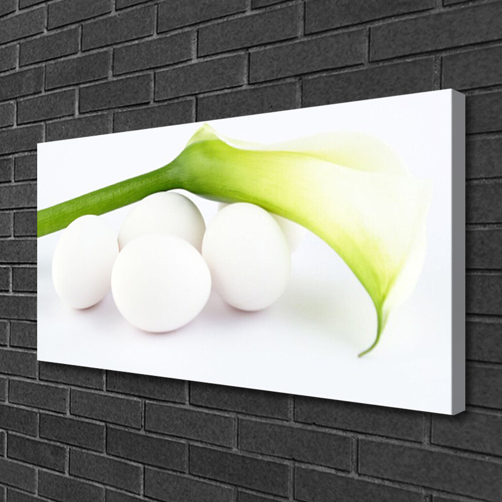 Tableau de décoration murale photo sur toile floral et motifs d'œufs en 100x50 cm