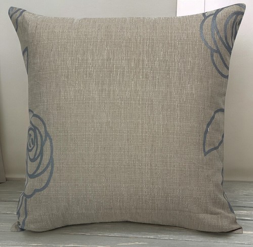 Cushion Covers Floral Duck Egg Blue Beige - Set of 4 Linen Pillowcases 18x18" - Picture 3 of 9