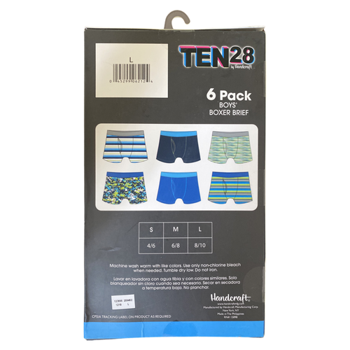 TEN28 By Handcraft 6 Pack Boys' Boxer Brief Soft Cotton Multicolor size Large - Picture 2 of 2