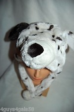 Boys Girls PLUSH FAUX FUR ANIMAL HAT Fleece Lined DALMATION DOG 1 Size Fits Most