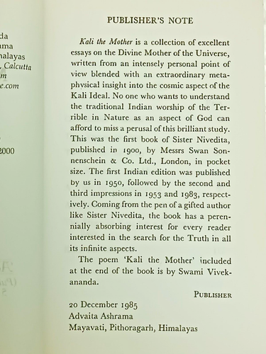 INDIA RARE: KALI THE MOTHER BY SISTER NIVEDITA MAY 2000 PAGES 110 ADVAITA ASHRAM - Picture 3 of 8