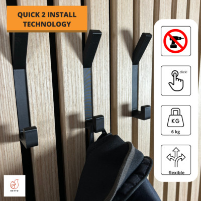 Quick2Install Maxi - Haken Akustik Paneel Haken | 14mm | Kein Bohren | Garderobe