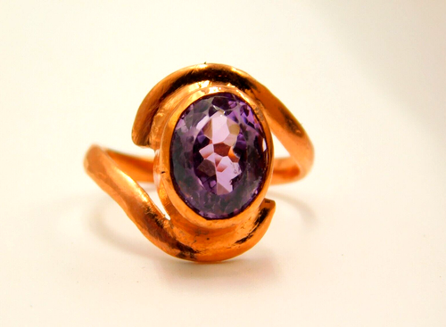 Gorgeous Natural Brazil Amethyst Handmade Artisan Fine Vintage Style Copper Ring - Picture 6 of 7