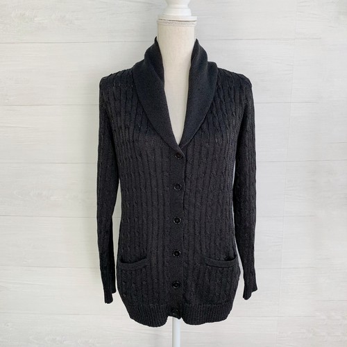 Black Cable knit shawl collar cardigan 
