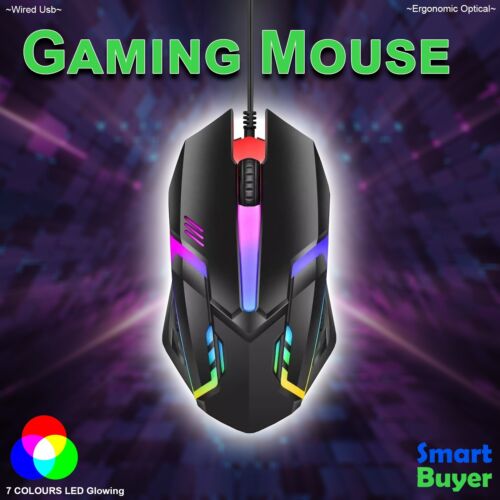 2PCS RGB LED Gaming Mouse Optical USB Wired for Desktop PC Laptop 1000 DPI UK - Picture 2 of 7