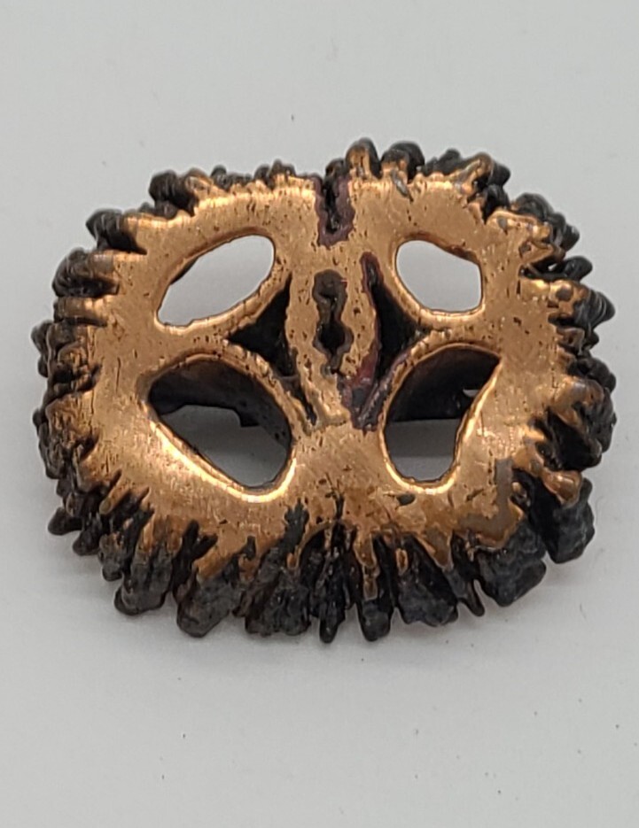 Antique Copper Covered Walnut Shell Slice Brooch … - image 2