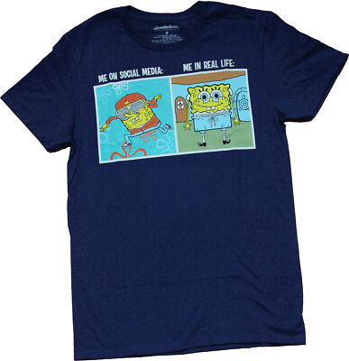 Spongebob Squarepants New Adult T-Shirt - Me on Social Media in Real Life