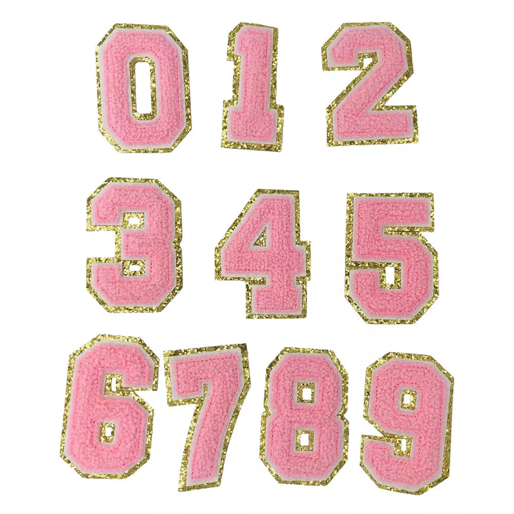 Pink Number 0-9 Chenille Varsity Letter Patches Iron on Appliques for  Clothes