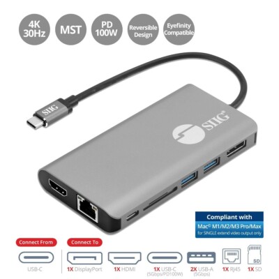 SIIG USB-C MST Dual Display Docking Station Video Adapter /w LAN JU-DK0F11-S1