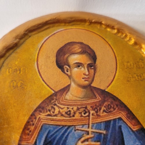 Icono redondo de iglesia ortodoxa griega bizantina de San Nicolás Neomártir de Karpenisi - Imagen 4 de 5