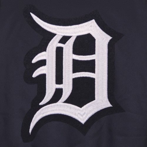 MLB Detroit Tigers Poly Twill Jacket One Embroidered Patch Logo JH Design Navy - Picture 2 of 3