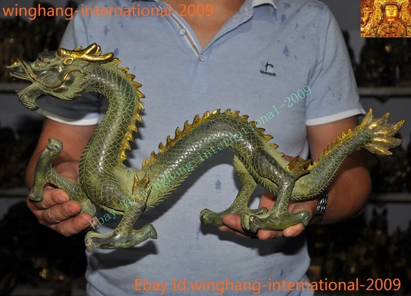 Antigua China China Feng Shui Bronce Dorado suerte riqueza zodiaco animal dragón estatua Foto 4 de 4
