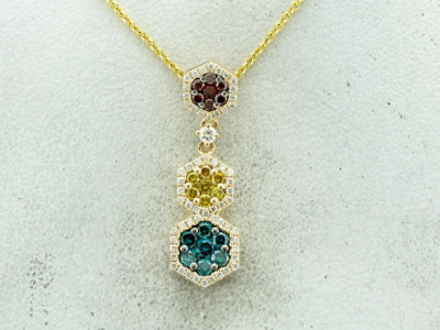 LeVian 14K Gelbgold roter gelber Diamant 0,62 kt 18 Zoll Anhänger Halskette