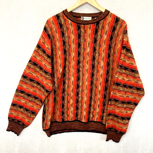 Vintage Bachrach Sweater Men’s XL 3D Knit Textured Multicolor 90s coogi style