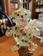 Vintage Blown Art Glass Girl Teddy Bear Christmas Ornament De Carlini Italy