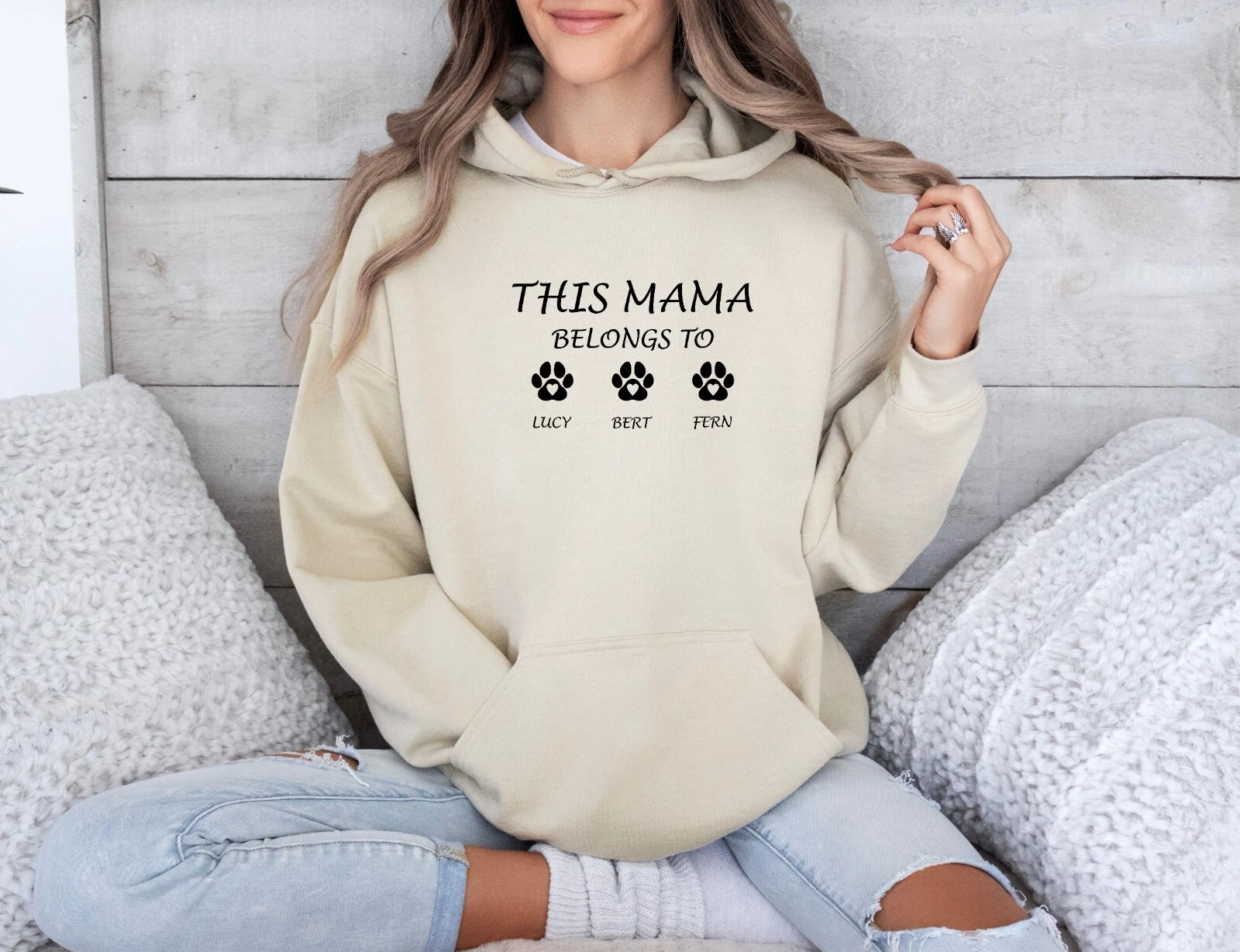Cat Mama Hoodie Personalised Cat Mama Hoody Custom Made with Names Mama Belongs