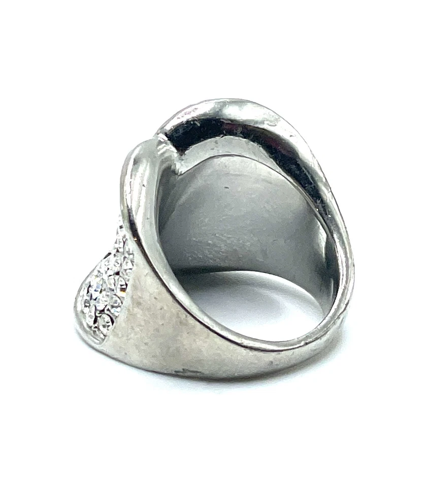 Anel Swarovski Elements Estate prata cristal largo bypass coquetel declaração - Imagem 4 de 4