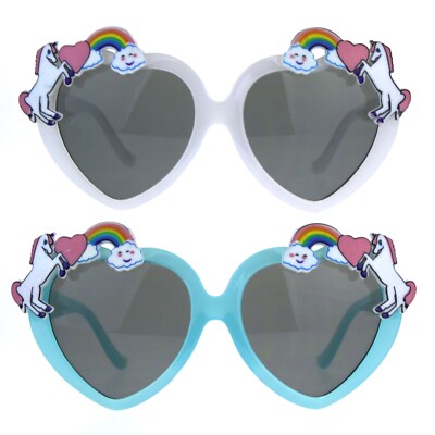 SA106 Kids Unicorn Print Sunglasses - Plastic Horn Rim UV Protection Sunglasses For Girls
