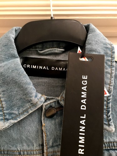 Giacca denim blu medio Criminal Damage con righe bianche - Foto 2 di 3