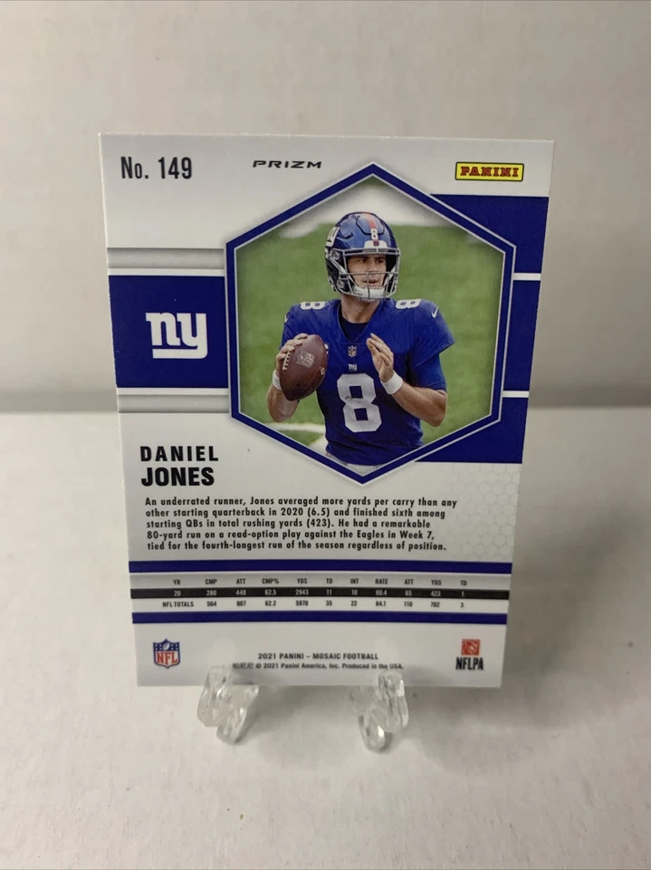 2021 Mosaic Football Yellow Reactive Prizm Daniel Jones #149 New York Giants - Image 2 of 2