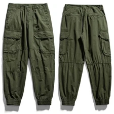 Men Cargo Tapered Cuffed Pants Work Trousers Joggers Jogging Hip Hop Casual