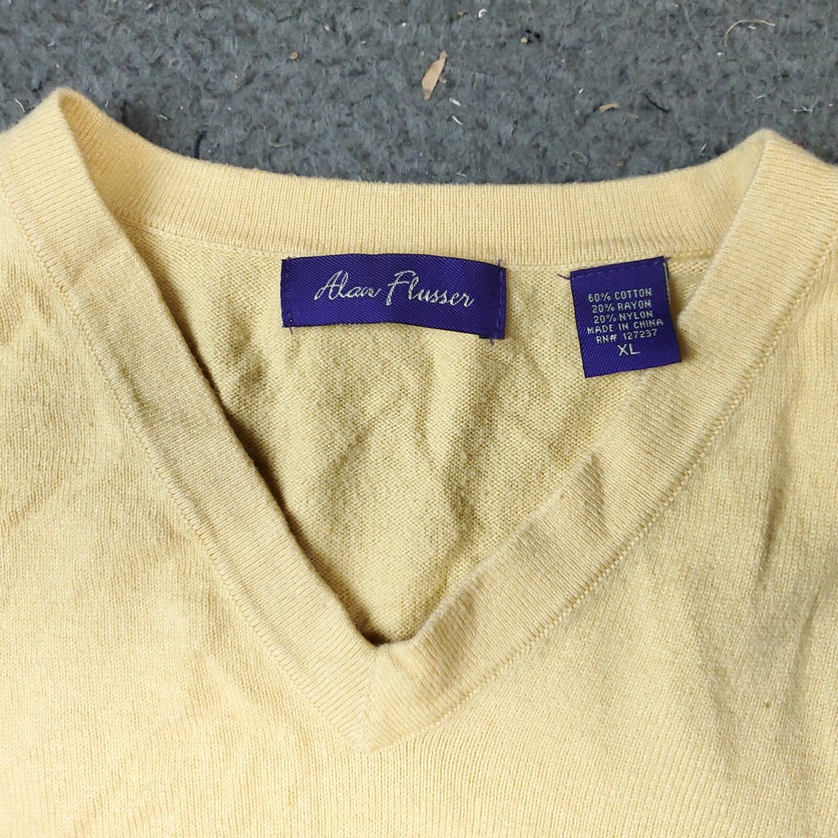 Alan Flusser V Neck Sweater Mens XL Yellow Tan Pullover Cotton