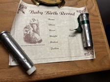 Babies first gifts, pewter birth certificate Holder. New Never Used