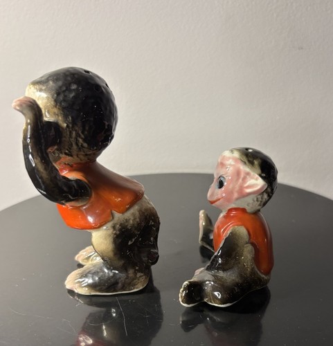 Vintage Anthropomorphic Monkey Chimp Salt & Pepper Set Red Vests Circus Kitsch - Picture 5 of 11