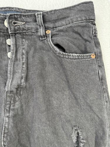 Aeropostale Jeans Womens 8 Black 90s Baggy High Rise Denim Distressed Y2k Grunge - Picture 6 of 14