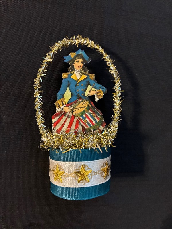 Antique Look Scrap  Ornament,  PATRIOTIC,  GIRL w/DRUM,  July 4th,   Handmade