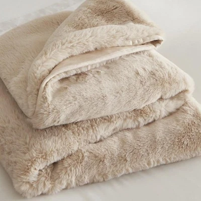 The White Company Super Soft Faux Fur Heated Blanket Natural Small Throw