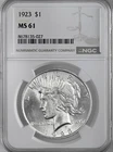 1923-P  $1 PEACE SILVER DOLLAR  "PHILADELPHIA MINT"  NGC MS61 #8678135-027