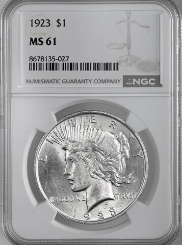 1923-P  $1 PEACE SILVER DOLLAR  "PHILADELPHIA MINT"  NGC MS61 #8678135-027