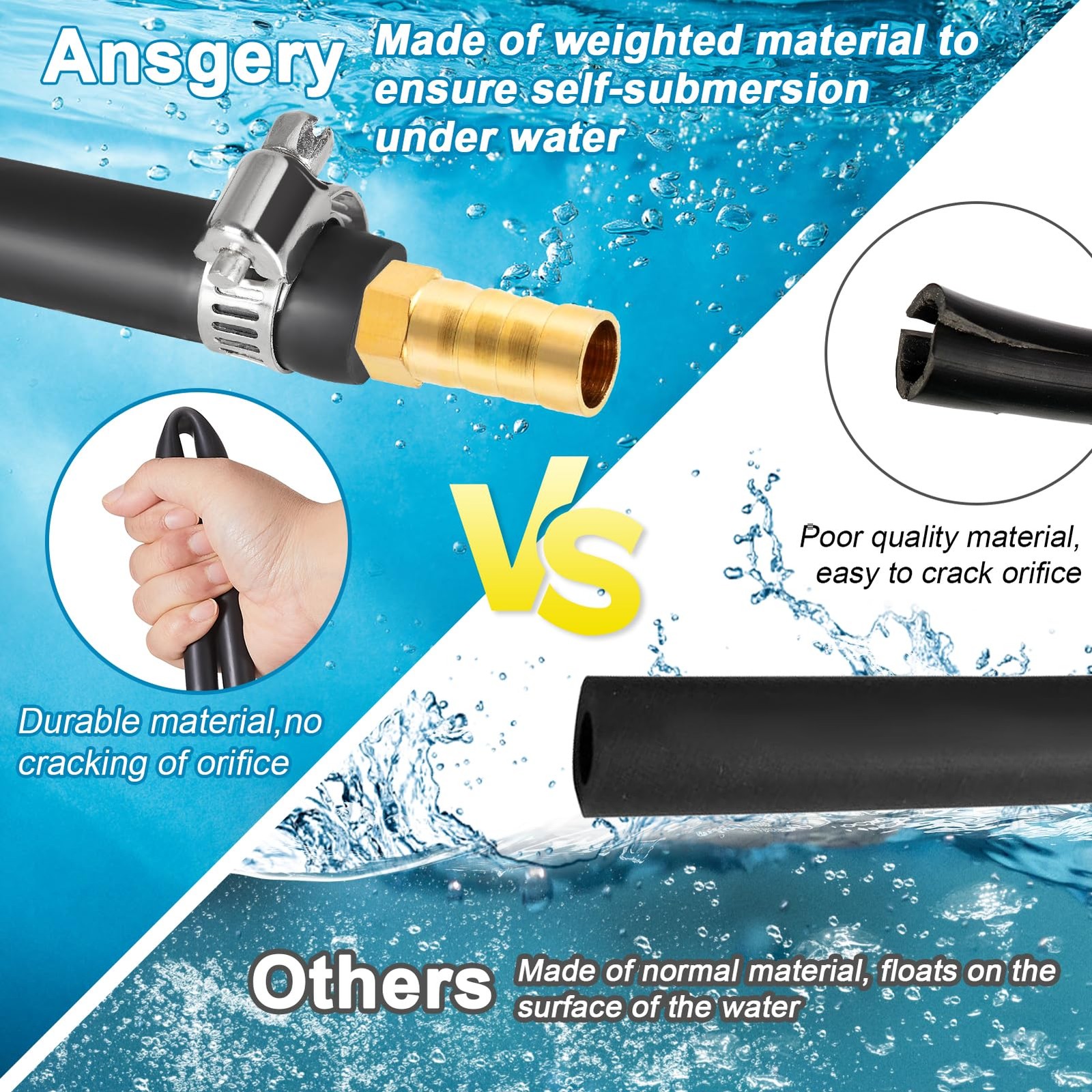 ⅜ inch Self Sinking Aeration Hose,100 Feet Pond Aerator Hose Kit with 4 Coppe...