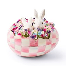 Mackenzie Childs Bubblegum pink check bunny Peekaboo egg 6.25"L 5.5"T New in box