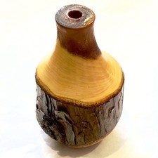 Vintage Natural Live Edge Wood Bud Vase Small Lathe Turned Handcrafted Rustic 5