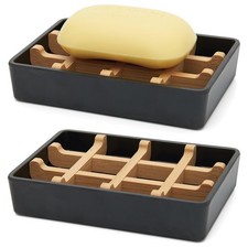 Bamboo Soap Dishes for Shower with Drainage Wooden Soap Bar Holder for Bathroom