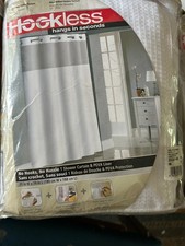 New hookless dobby waffle weave white fabric Shower Curtain w Liner 3 in 1 set