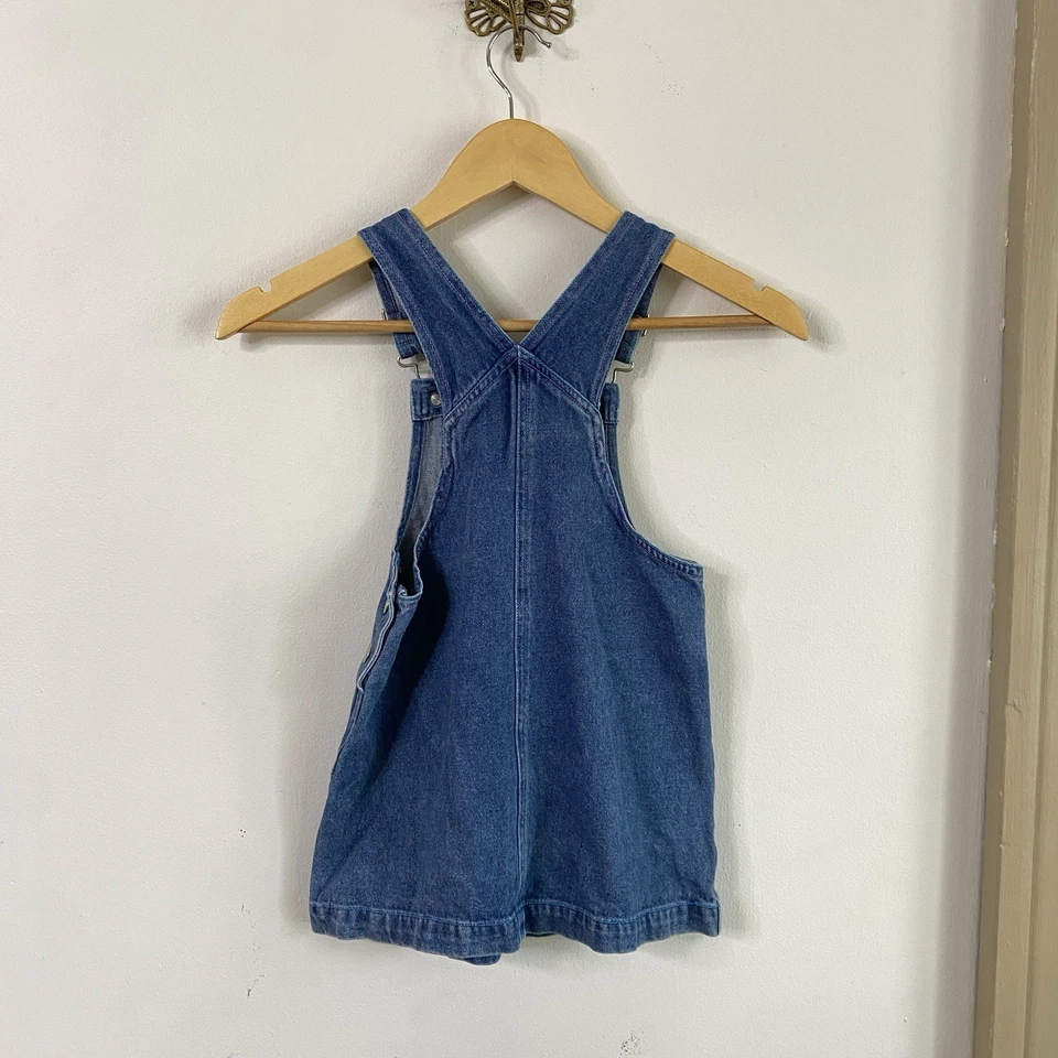 Vintage 90s Winnie The Pooh Denim Butterfly Embroidered Overall Dress 4T 5T - Image 3 of 4