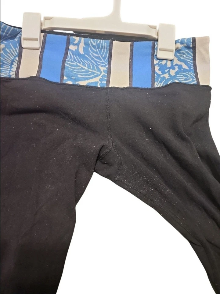 Pantalones Lululemon Groove Negro Azul Floral Rayas Plegable Cintura Yoga Foto 2 de 4