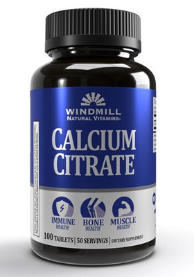 Windmill Calcium Citrate Tablets Easily Absorbed Form Dietary Supplement 100 Ct