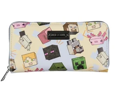 Minecraft Faux Leather Full Zip Around Clutch Wallet Game Characters Creeper
